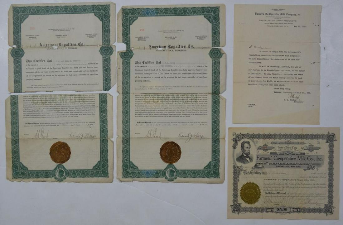 LOT OF 4 DAIRY / MILK COOP STOCK CERTIFICATES (1 of 7)