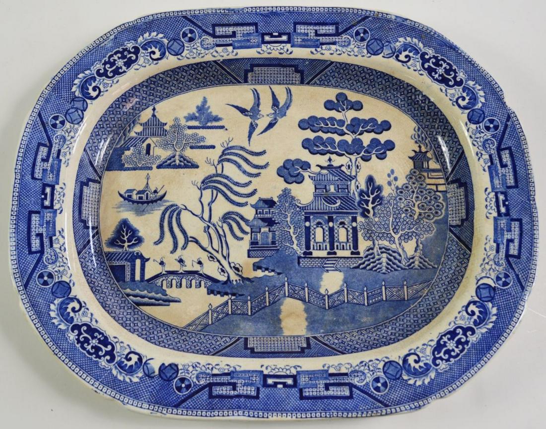 ANTIQUE ENGLISH BLUE WILLOW CHINESE EXPORT PLATTER (1 of 6)