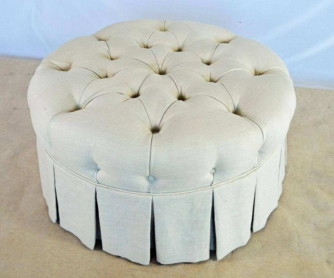 TUFTED LINEN UPHOSTERED OTTMAN / POUF BY HICKORY (1 of 5)