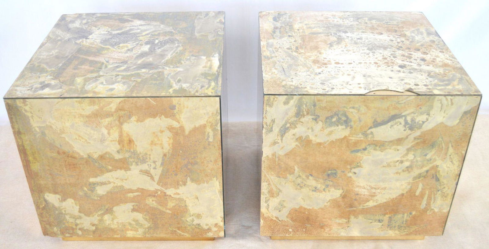 PAIR MODERN MOTTLED BRONZE MIRRORED CUBE PEDESTALS (1 of 5)