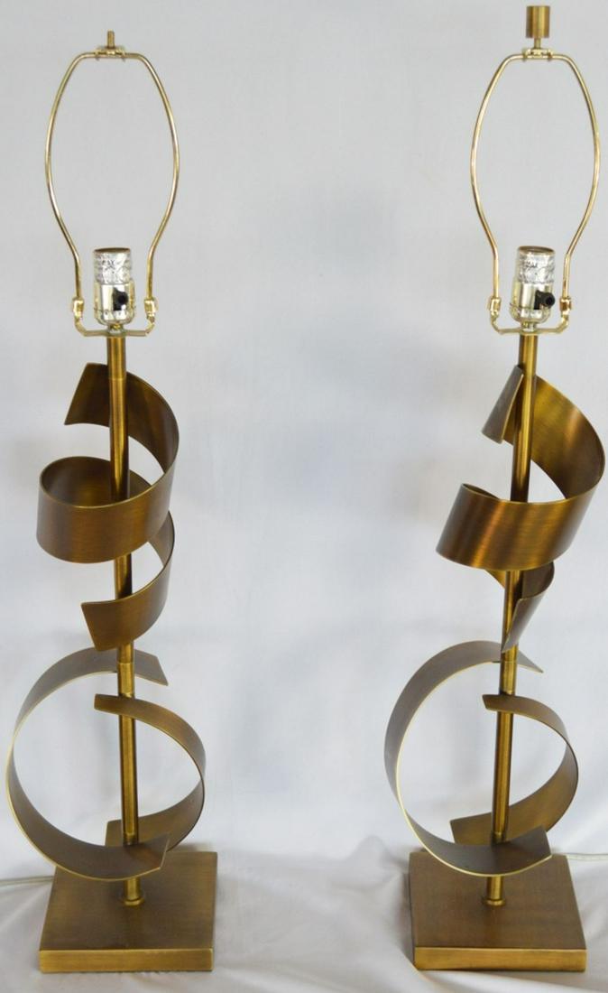 PAIR MODERN ABSTRACT SCULPTURAL METAL TABLE LAMPS (1 of 3)