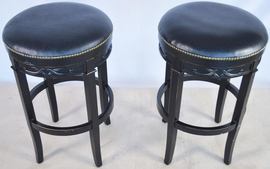 PAIR HILLSDALE CARVED & STUDDED SWIVEL BARSTOOLS (1 of 4)