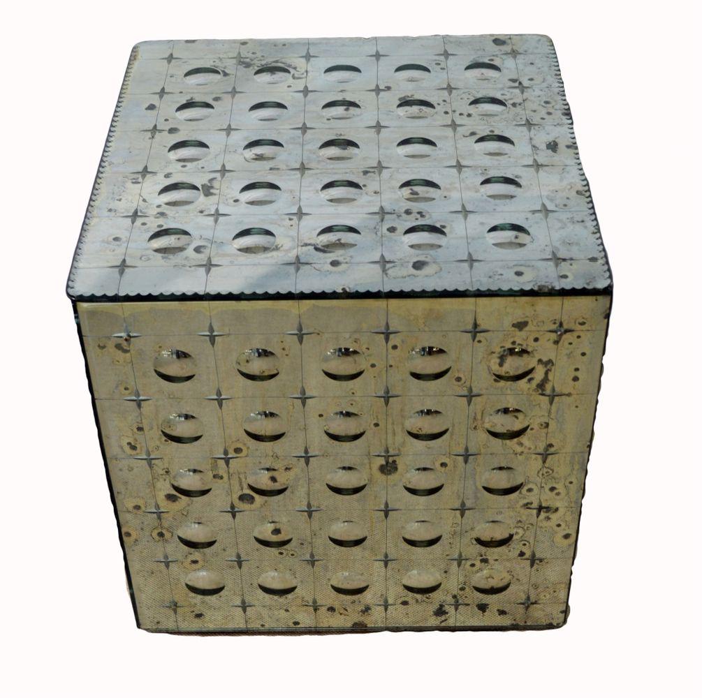 MODERN BUBBLE MIRROR CUBE SIDE TABLE ON CASTERS (1 of 4)