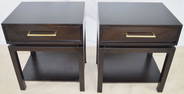 PAIR MODERN SIDE TABLES W BRASS HANDLES