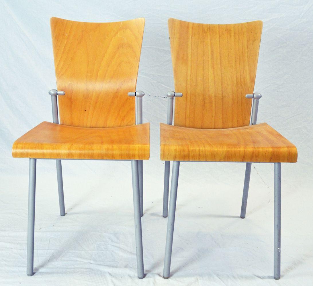 2 NAOS GLISETTE MODERN STUDIO DESIGN CHAIRS: 2 Naos Glisette Studio of D'Urbino Lomazzi Chairs. Chairs are constructed of beech and powder coated metal. Measures: H 33" W 16 1/2" D 18" Provenance: Property of a C-level biotech executive. NOTE: T