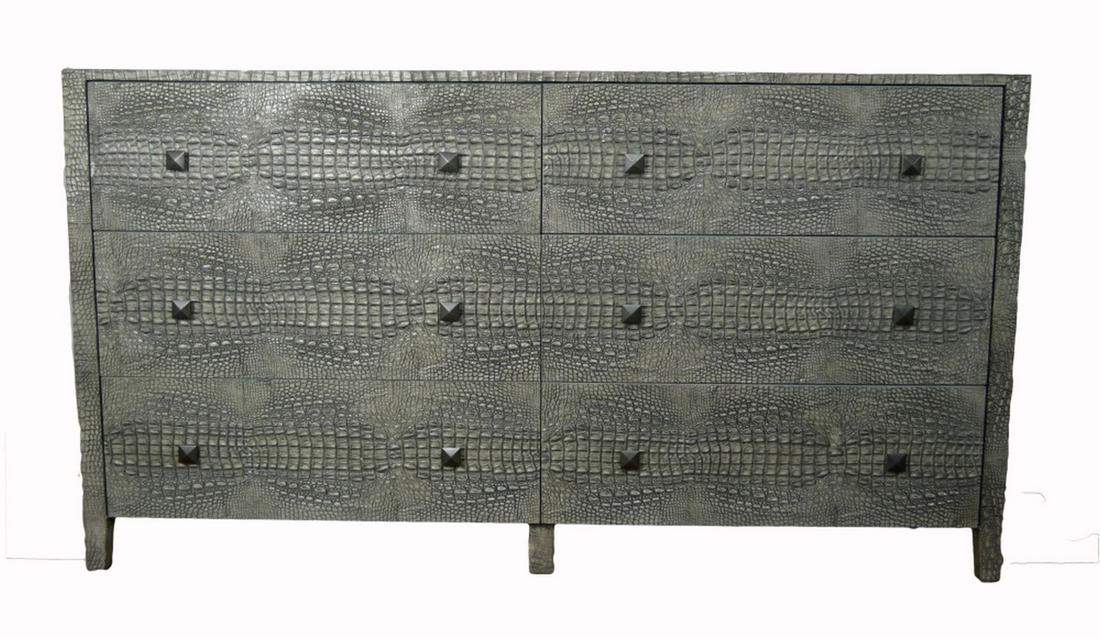MODERN SILVERED CROCODILE TEXTURED DOUBLE DRESSER (1 of 5)