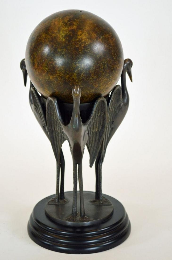 BRONZE ORB ON CONJOINED CRANES STAND (1 of 6)