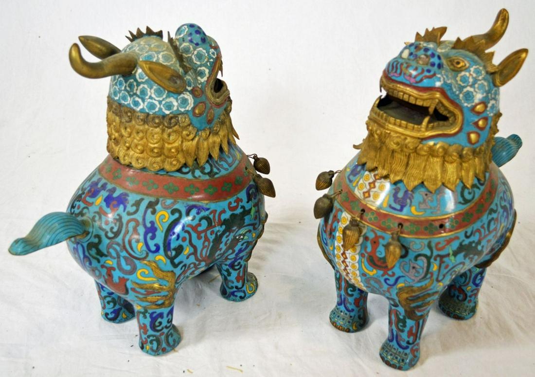 PAIR FINE ANTIQUE CHINESE CLOISSONE FOO DOGS (1 of 9)