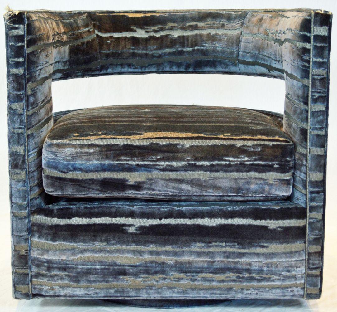 NATHAN ANTHONY VELVET SWIVEL "CHESS" CLUB CHAIR (1 of 8)