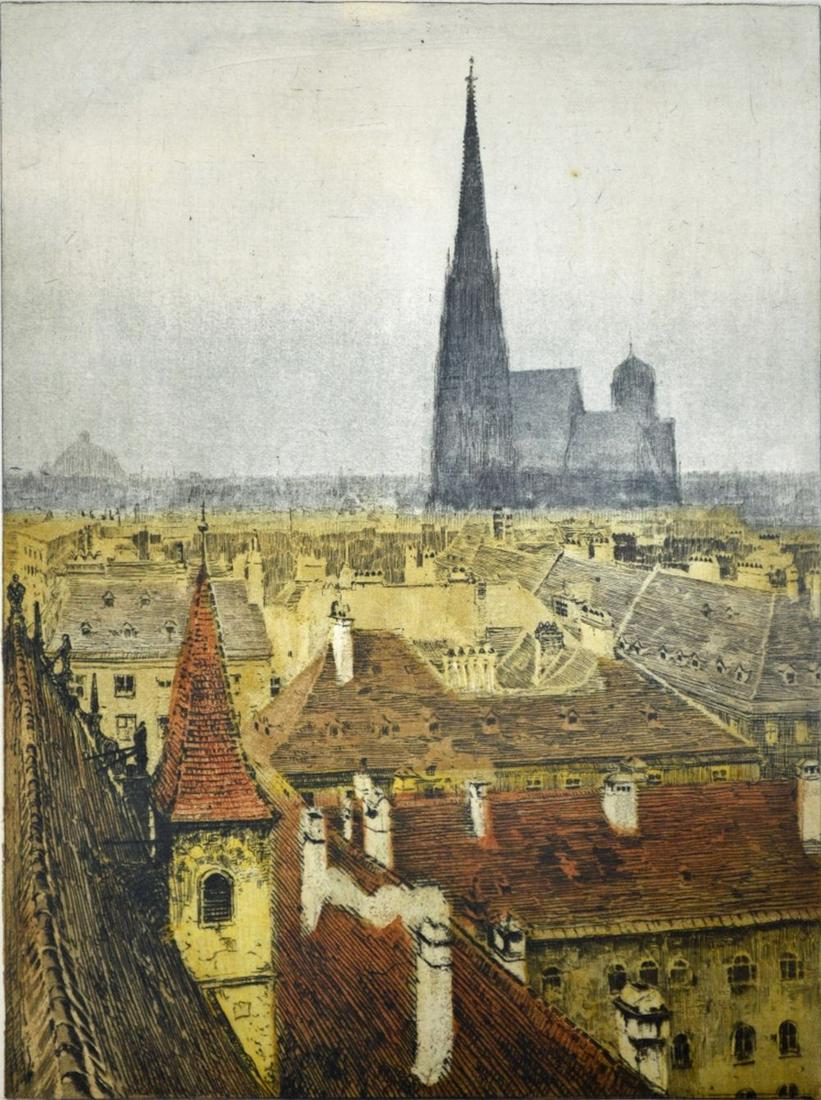 LUIGI KASIMIR SIGNED VIENNA  WIEN ETCHING AQUATINT (1 of 4)