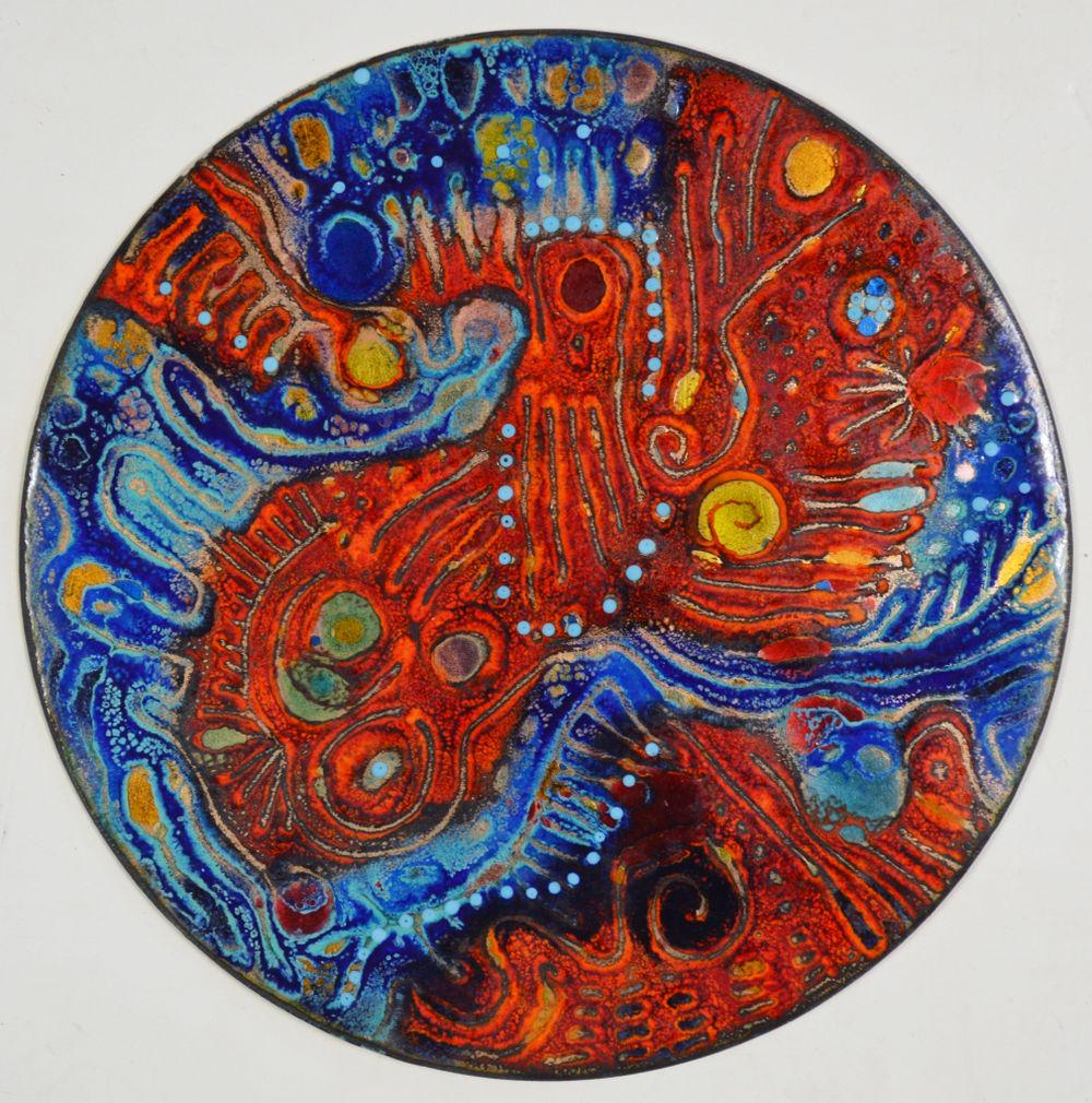 DORIS HALL 1907-2000 ABSTRACT ENAMEL PLATE (1 of 3)