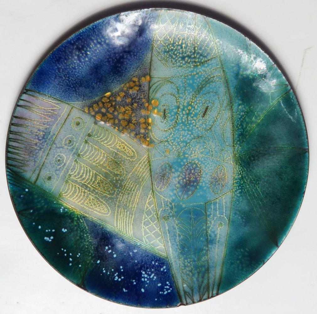 DORIS HALL 1907-2000 ABSTRACT ENAMEL PLATE SIGNED (1 of 5)