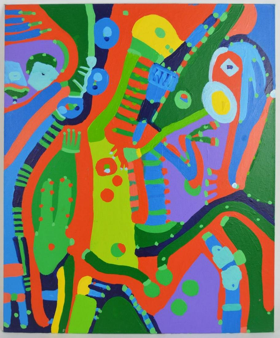 ABSTRACT OUTSIDER PAINTING SIGNED LOUISE ABRAMS (1 of 2)