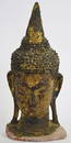 ANTIQUE CARVED GILT & LACQUER STONE BUDDHA HEAD