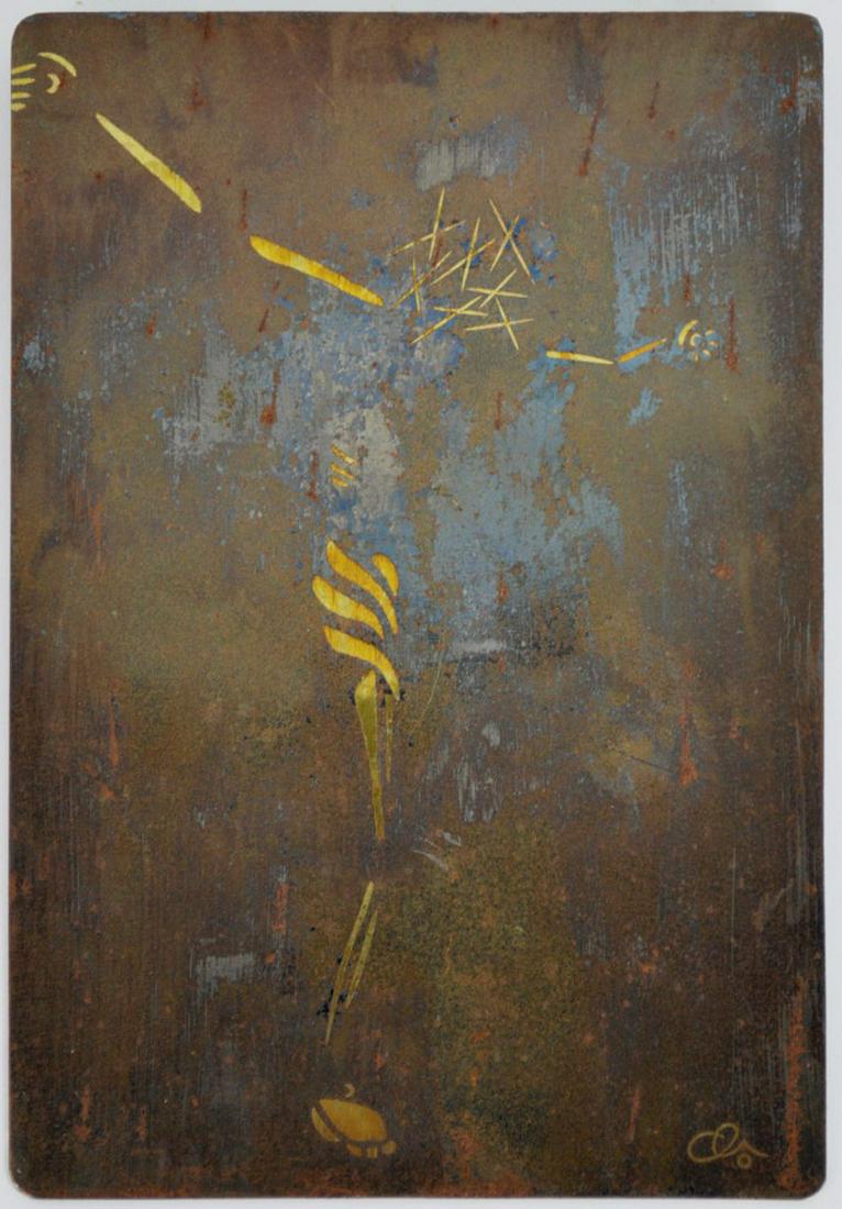 ABSTRACT COPPER PLATE CHRIST CROWN THORNS SIGNED (1 of 4)