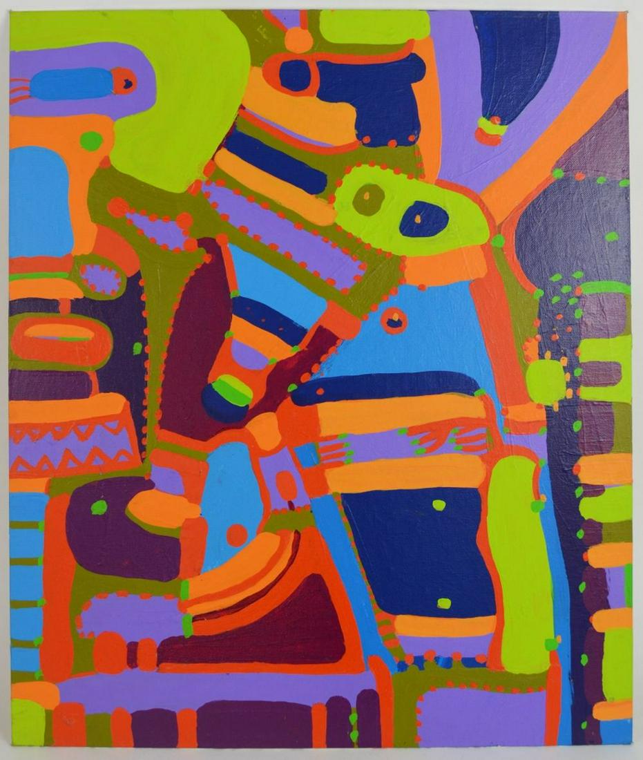 ABSTRACT OUTSIDER PAINTING SIGNED LOUISE ABRAMS (1 of 2)