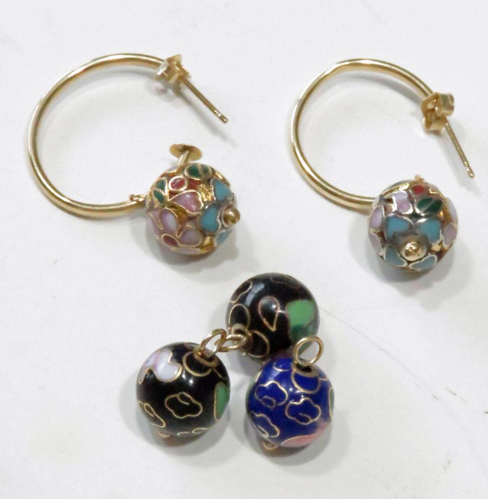 PR WOMEN'S 14K GOLD CLOISONNE BEAD EARRINGS (1 of 6)