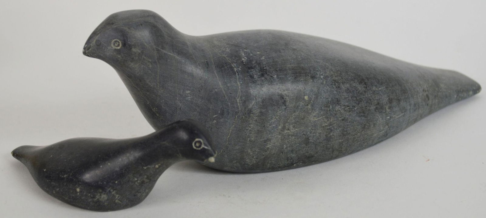 2 INUIT CARVED STONE BIRD SCULPTURES SIGNED (1 of 6)