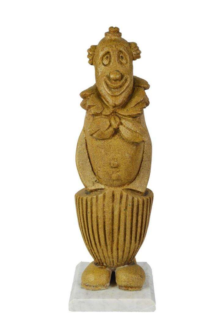 ANTHONY GENNARELLI 1915-2001 HARD STONE SCULPTURE: Anthony Gabriel Gennarelli (NY 1915-2001). hard stone sculpture of a clown. unsigned. Note: Gennarelli was a Hudson Valley/NY based artist with a strong local following for his sculptural works. Measu