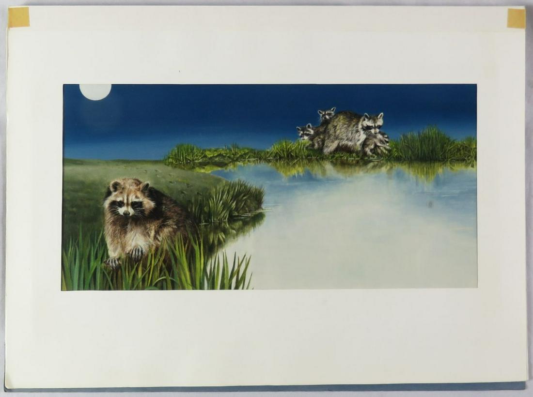 EVA CELLINI 1925-2017 4 NATURE PAINTINGS RACCOONS (1 of 15)