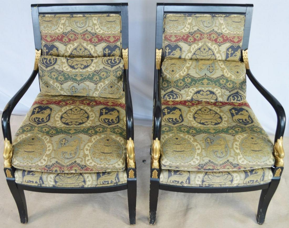 PAIR CARVED & GILT EGYPTIAN REVIVAL ARMCHAIRS (1 of 11)