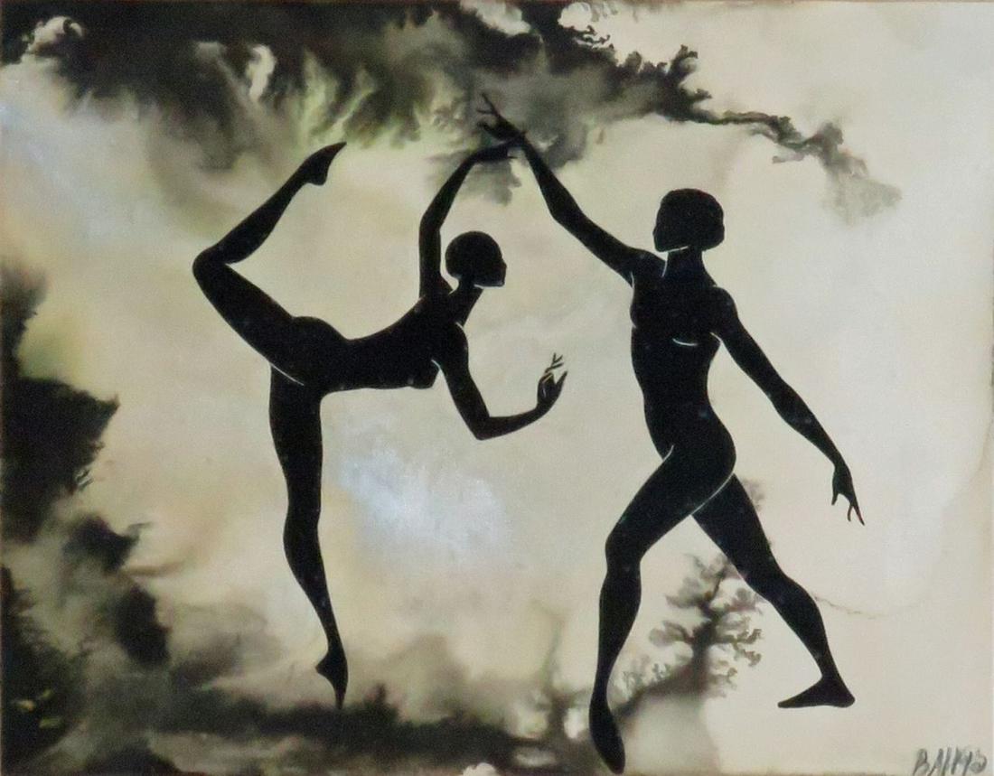 ART DECO ABSTRACT PAINTING SILHOUETTE DANCE SIGNED (1 of 8)