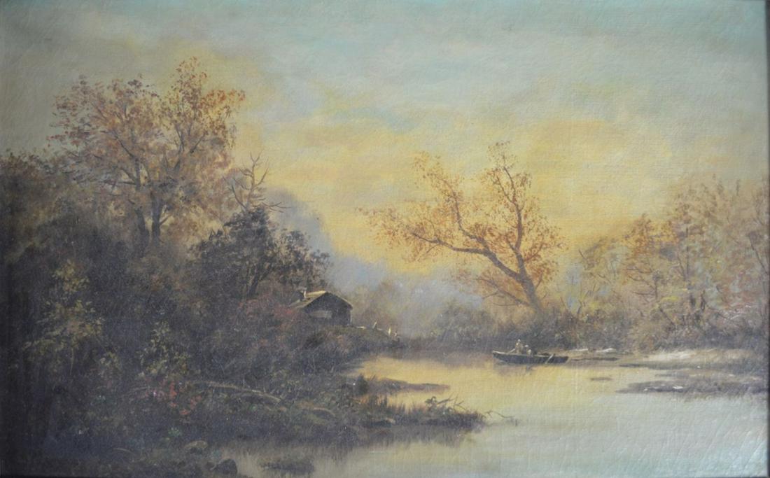 ANTIQUE LANDSCAPE PAINTING SIGNED GILT FRAME (1 of 8)