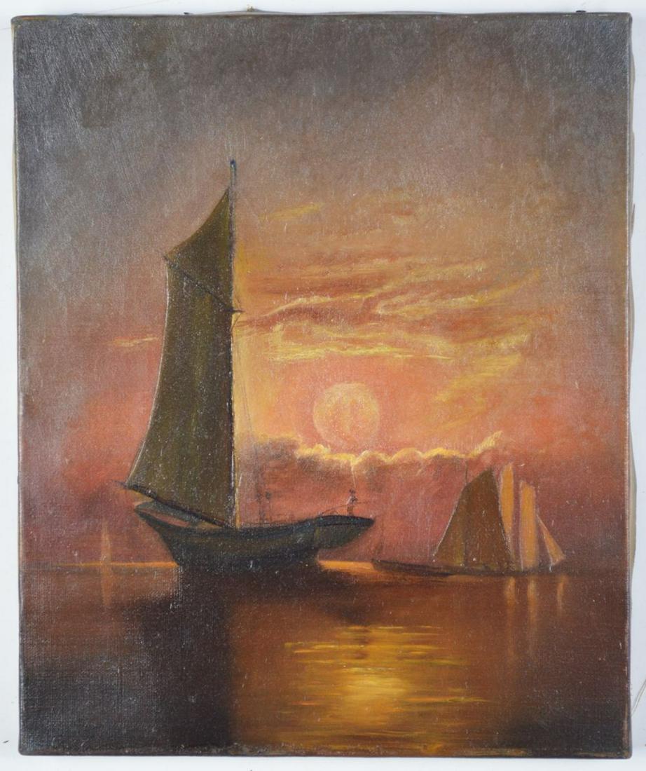 AMERICAN SCHOOL MARITIME SAILING PAINTING SIGNED (1 of 5)