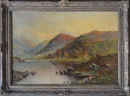 GRAHAM WILLIAMS LANDSCAPE PAINTING IN FINE FRAME: Francis E. Jamieson (UK/Scotland 1895-1950). A good Scottish landscape, likely of the Highland lakes region. The work is oil/canvas and is signed, "Graham Williams" a well known pseudonym for Jamieson