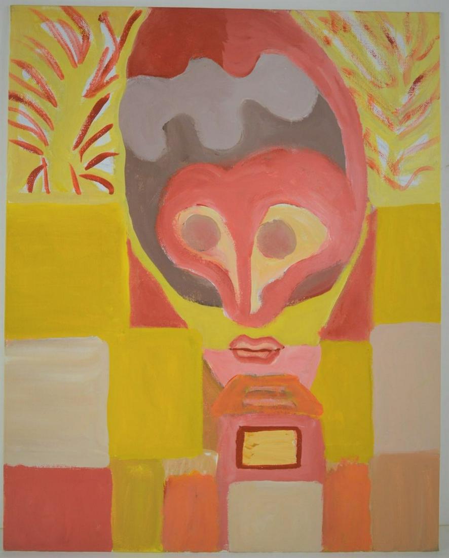 LOUISE ABRAMS ABSTRACT MODERN PAINTING: Louise Abrams (US 20th/21st C.) Abstract modern surreal color field painting. Painting is oil/canvas board. The work is unframed. It bears the artists "Louse Abrams" stamp verso. Measure:20" x 16"