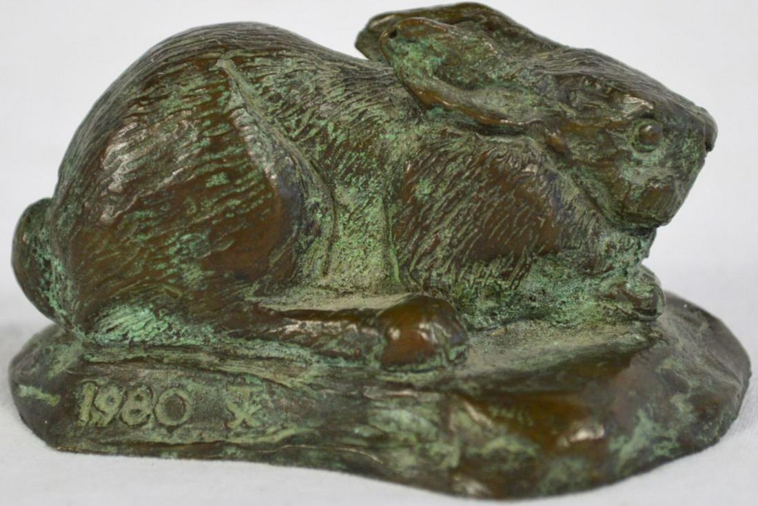 BRONZE RABBIT SCULPTURE SIGNED TALLIX FOUNDRY (1 of 9)