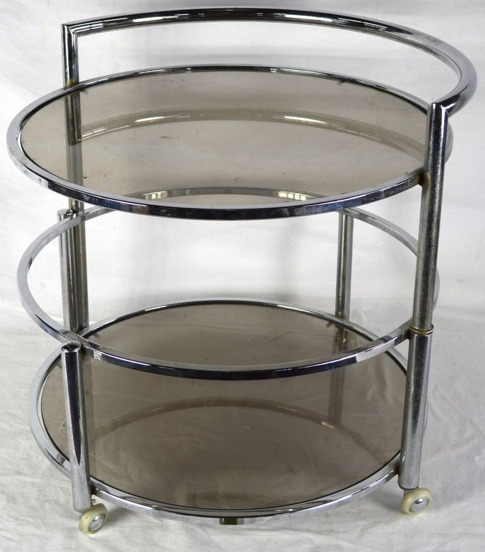 CHROME & SMOKED GLASS ROLLING BAR CART (1 of 7)