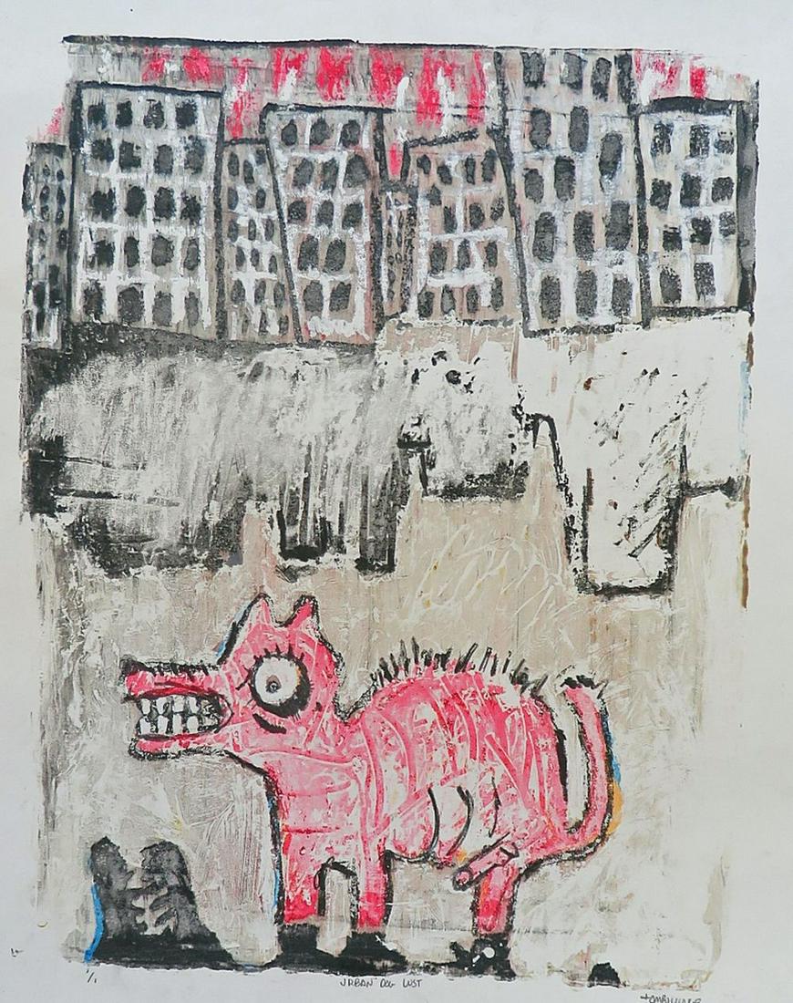 CONTEMPORARY OUTSIDER ART MONOTYPE LITHO SIGNED (1 of 7)