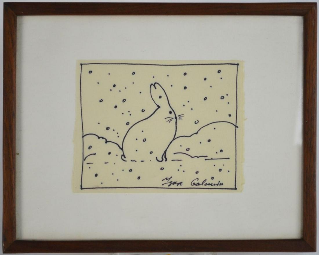 IGOR GALANIN B 1937 BUNNY DRAWING SIGNED (1 of 4)
