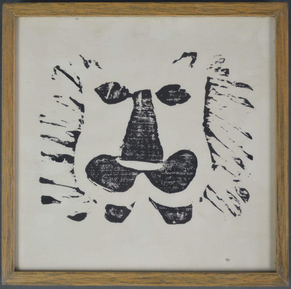PRIMITIVE ABSTRACT LION WOODBLOCK PRINT (1 of 3)