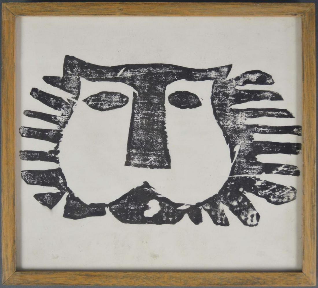 PRIMITIVE ABSTRACT LION WOODBLOCK PRINT (1 of 3)