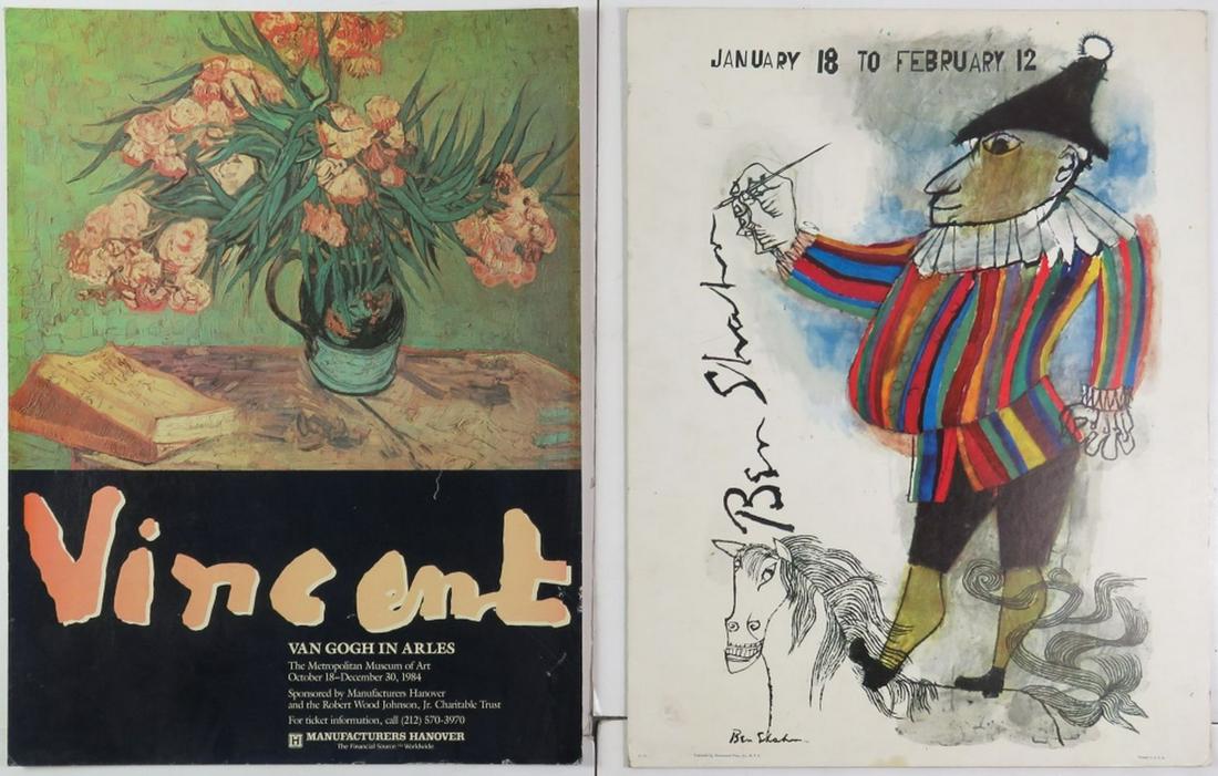 VINTAGE VAN GOGH & BEN SHAHN EXHIBITION POSTERS: 2 vintage exhibition posters. One of Van Gogh, the other an unusual Ben Shahn poster. Measures: Largest H 28" x 22"