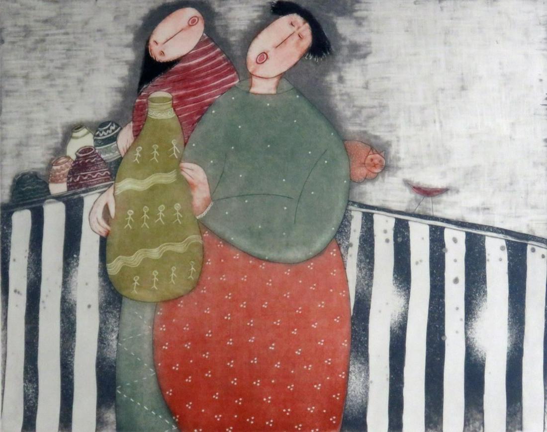 ENG TAY LITHOGRAPH SIGNED NUMBERED: Eng Tay (Malaysia/US - Contemporary) Modernist lithograph combining elements of Boulanger and Botero. Work is titled, signed, and numbered from an edition of 150. It is framed, under glass. Measures: