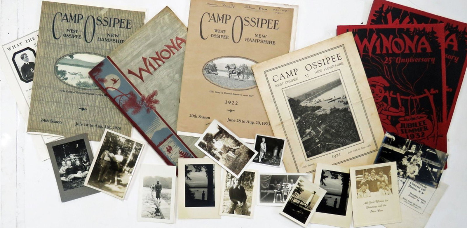 LOT VINTAGE 1920s/30s SUMMER CAMP EPHEMERA PHOTOS: Large lot of vintage summer camp ephemera and photos. Most date to the 1920's/30's and are from the New Hampshire/Maine area. Camps Ossipee, Winona included Measures: 12'' X 9'' (largest)