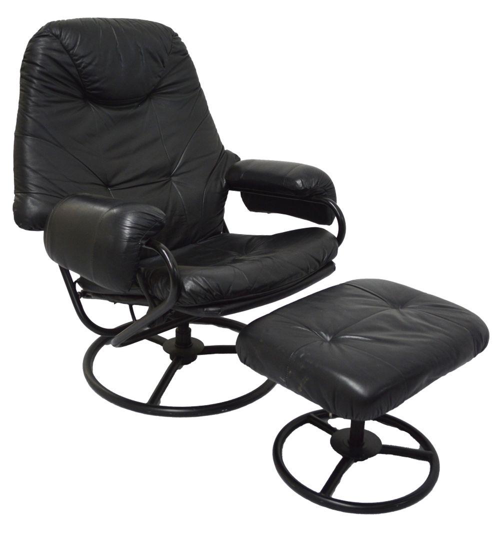 PALLISER MODERN RECLINING CHAIR & OTTOMAN: A mid century modern reclining lounge chair with ottoman. With Palliser label. Measures: H 37" x W 30" x D 23