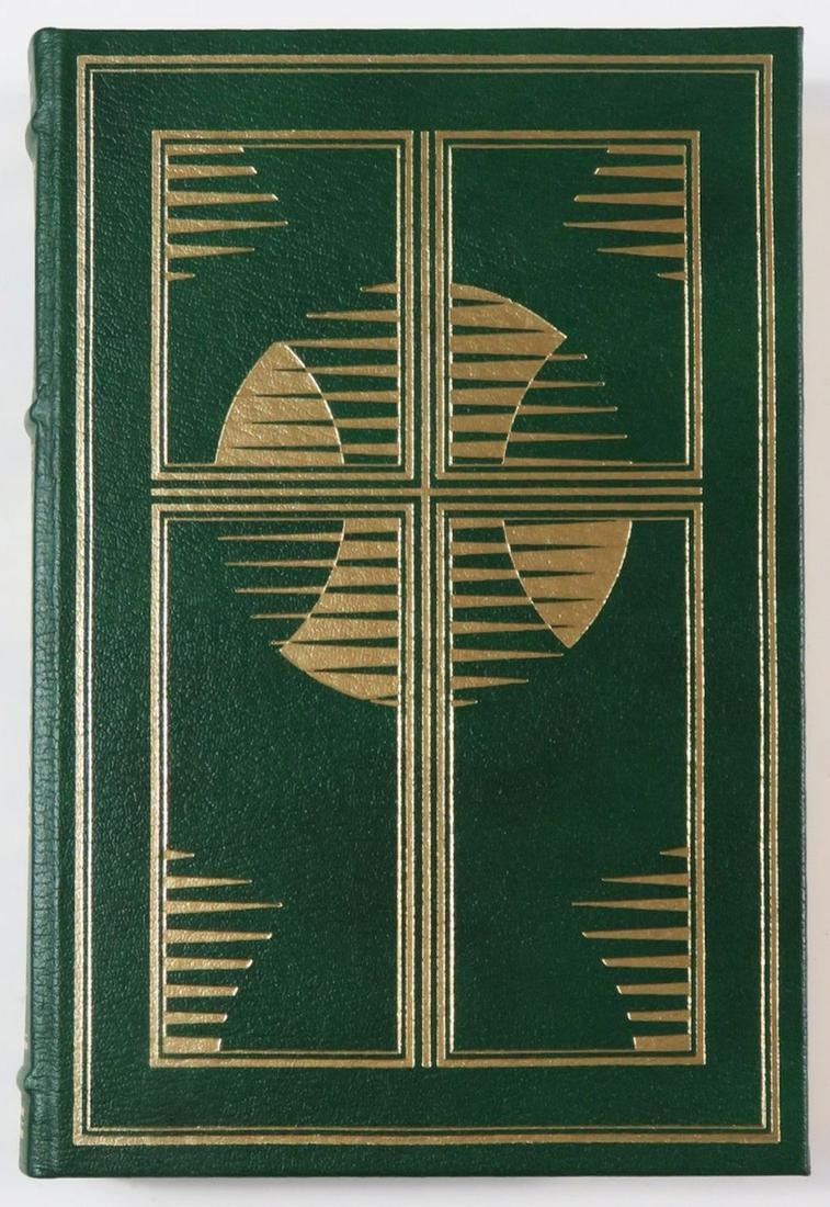JOHN IRVING FIRST EDITION SIGNED BOOK: A signed, limited first edition, book, "A Prayer for Owen Meany", by John Irving. Published by the Franklin Library and bound in gilt and tooled leather. Measures: H 9 1/2" x L 6 3/4" x W 1 1/2"