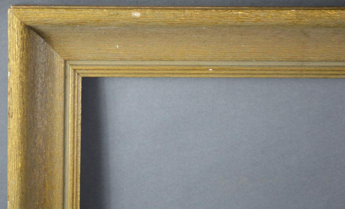 MODERNIST COVE WOOD PAINTING FRAME W LIGHT GILT: A good mid century modern vintage cove form wood frame. Frame is finished in a "weathered" gilt detail. Measures: 29 1/4" x 47 1/4" Rabbet: 24 1/4" x 42 1/4"