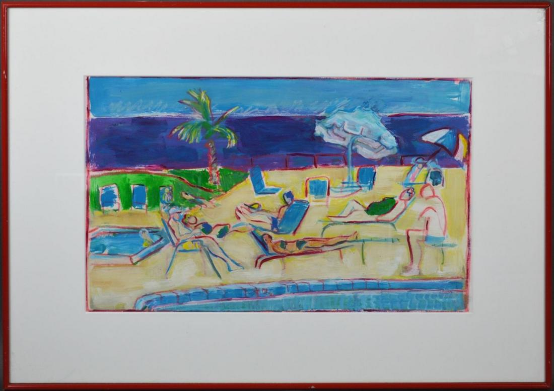 MODERNIST BEACH PAINTING PHYLLIS LEHMAN SIGNED (1 of 7)