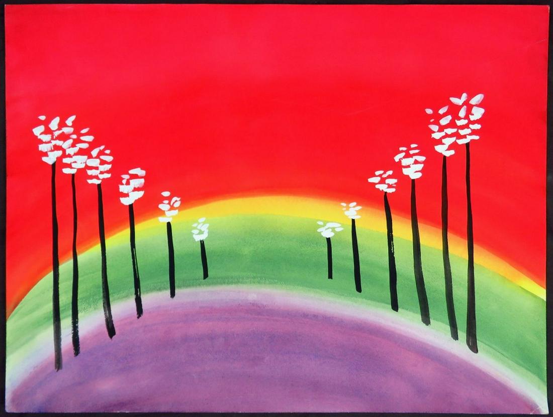 OUTSIDER ART PAINTING RAINBOW TALL TREES (1 of 4)