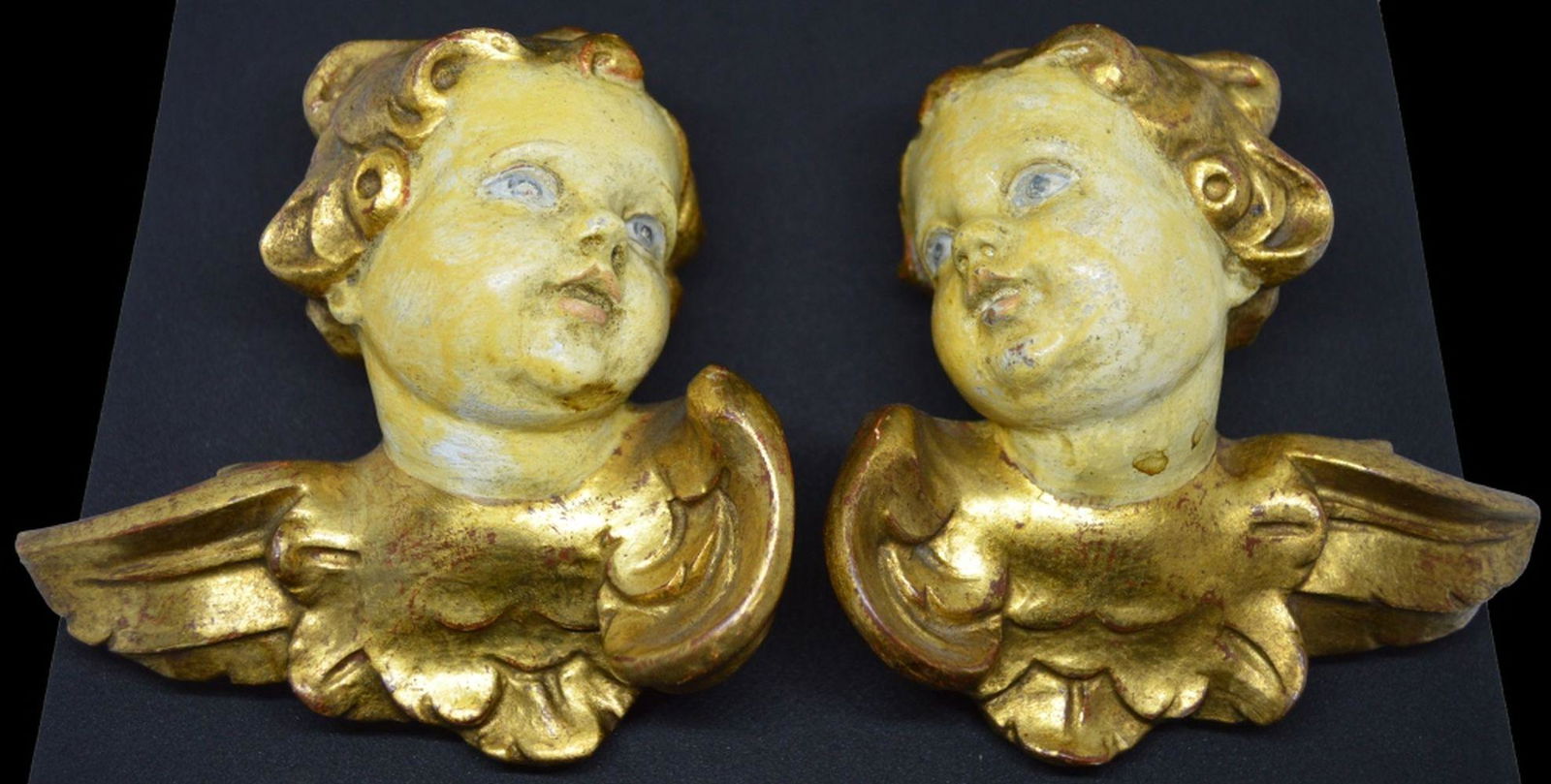 VINTAGE PAIR CARVED & GILT WOOD PUTTI FIGURES (1 of 5)