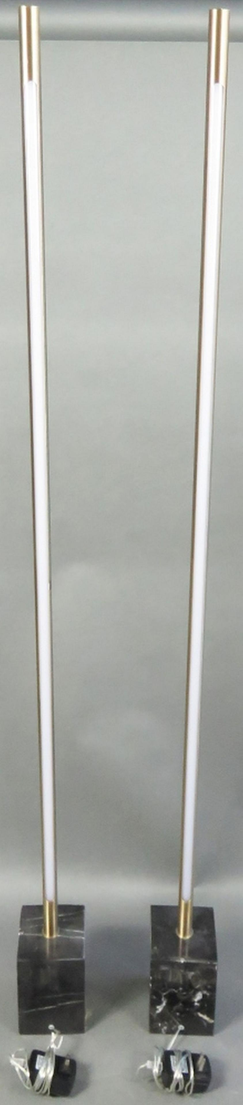 PAIR STICK FORM FLOOR LAMPS W MARBLE BASES (1 of 9)