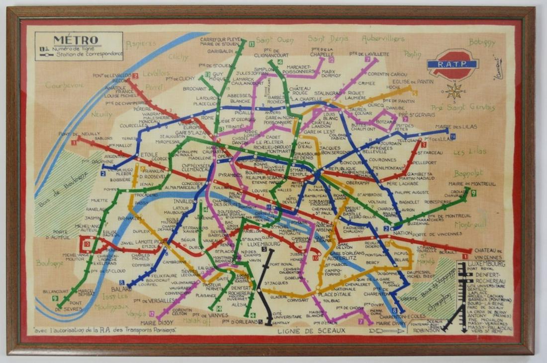 FRAMED PARIS METRO MAP ON LINEN BY LAMONT (1 of 5)