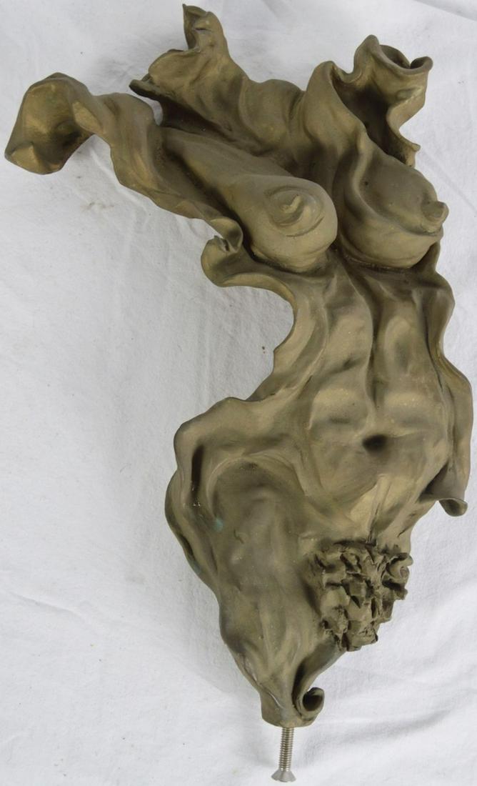 AMERICAN SCHOOL NUDE BRONZE SCULPTURE SIGNED: Substantial (21" )American School (20th century) cast metal abstract female nude torso. Signed. Robin Taylor, US, 20th C/Contemporary Measures: H 21" x W 12" x D 4" Provenance: Collection of Dick Poli