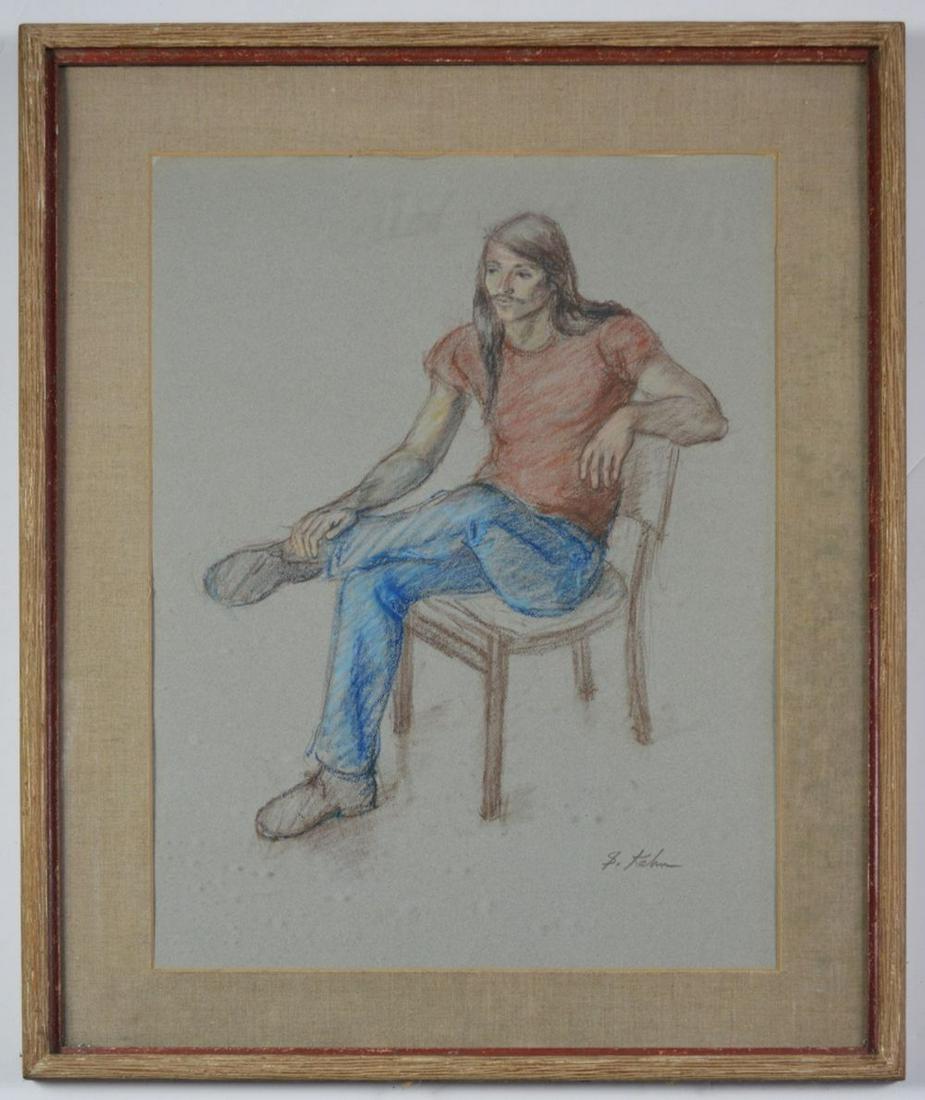 SUSAN KAHN DRAWING OF A SEATED MAN SIGNED (1 of 10)