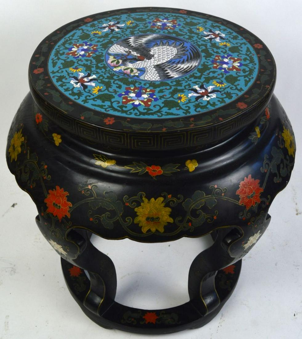VINTAGE CLOISONNE TOP LACQUER TABLE / STOOL (1 of 5)